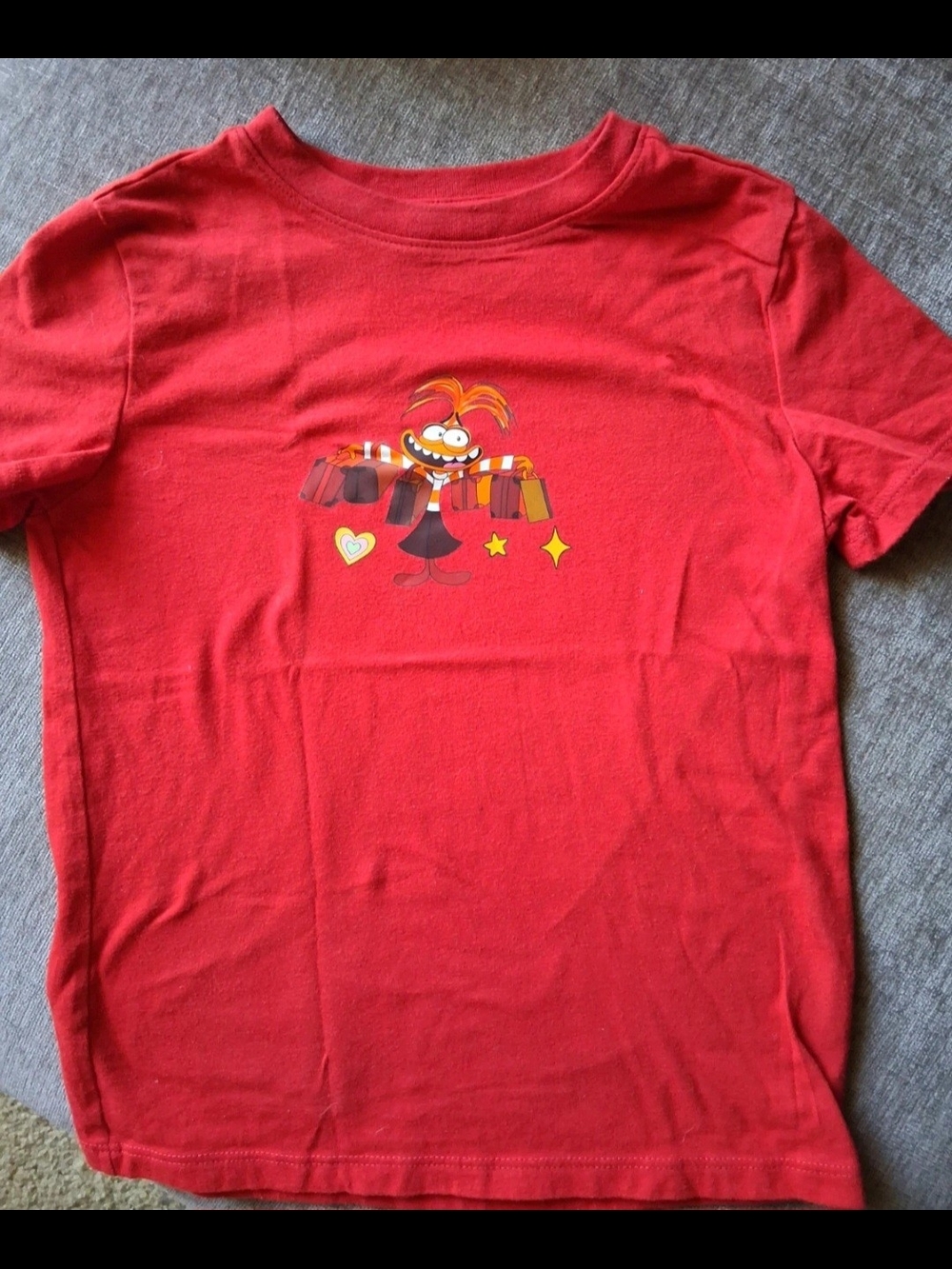 Red Kids' Graphic T-Shirt - Cartoon Shopping Design Hand Made Size 4/5